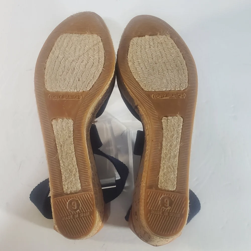 Tory Burch Blue Espadrille Platform Wedges Easy On Size 9